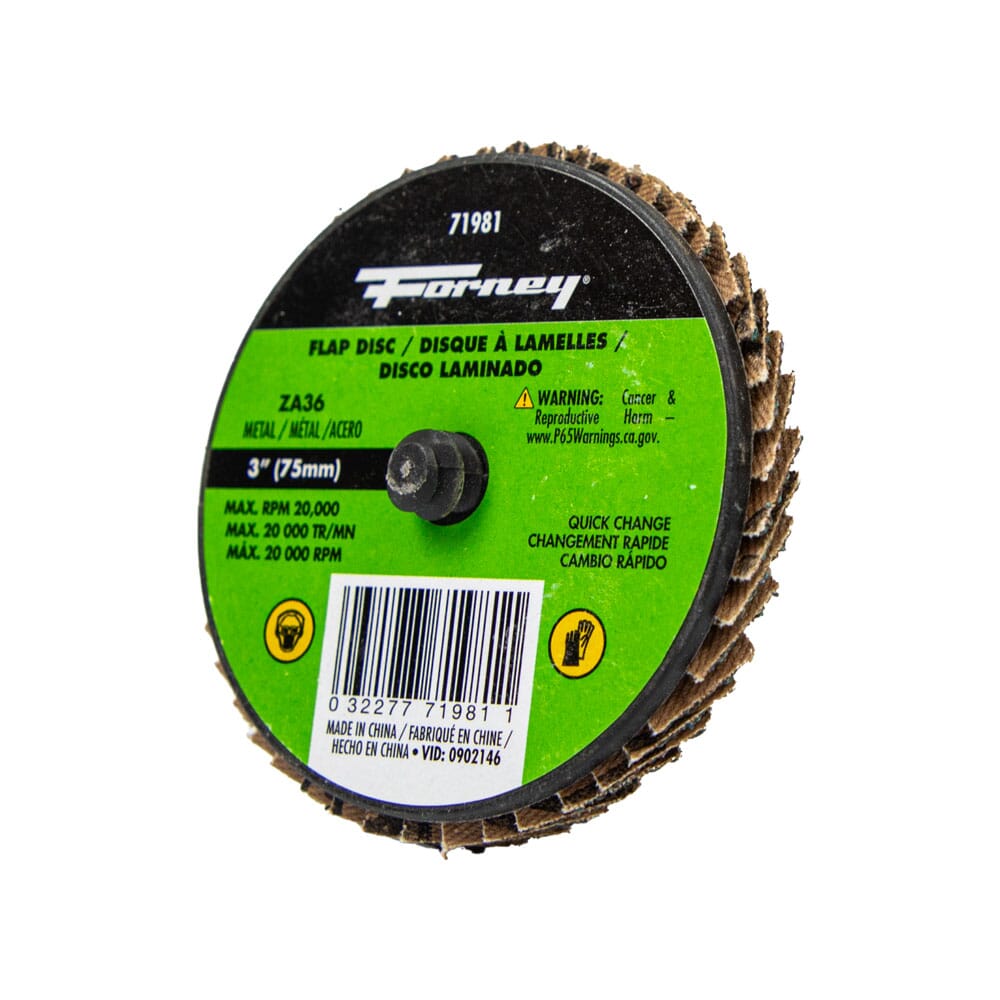 Quick Change Flap Disc, 36 Grit, 3 in (5-Pack of Forney 71981)